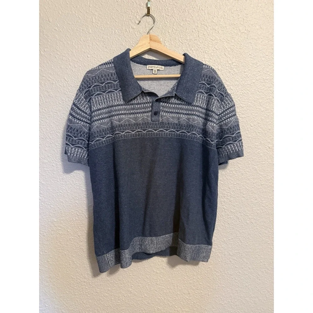 Frye Men's Short Sleeve Knit Sweater Pullover Modern Polo shirt Indigo Blue XXL